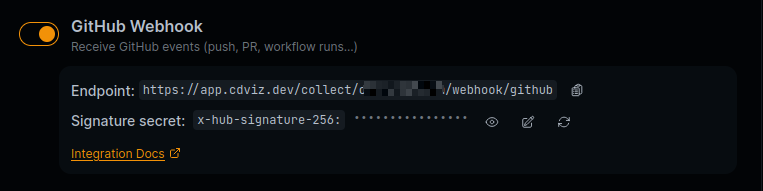 CDviz Cloud GitHub Webhook settings